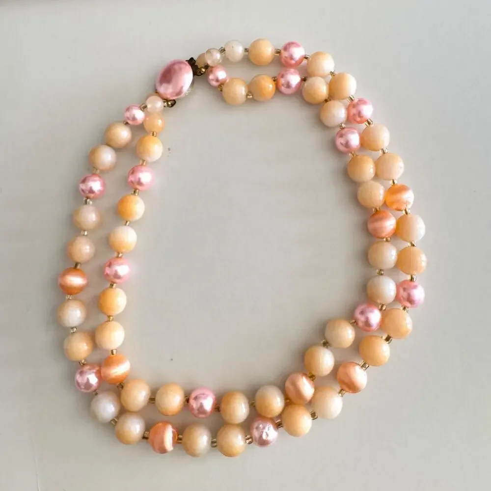 1960’s Vintage Graduated Pearl Japanese Acrylic 2 Row 18” Necklace Beaded Choker